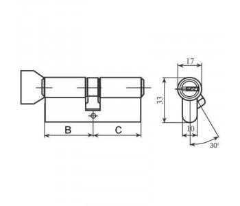 цилиндр RDA 30/38мм англ. 68мм 5кл квадратный эт. полированная латунь