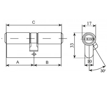Цилиндр Securemme 3200QCS30451X5 К2 30/45 мм 5кл+1 монтажный ключ, со штоком, мат