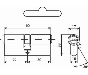 Цилиндр "ВРУНО" 35/35мм Z лаз 70мм 5 кл повор. хром