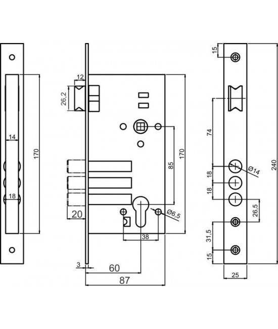 Механизм под цилиндр Securemme 2071UAI60XX - Фото№1