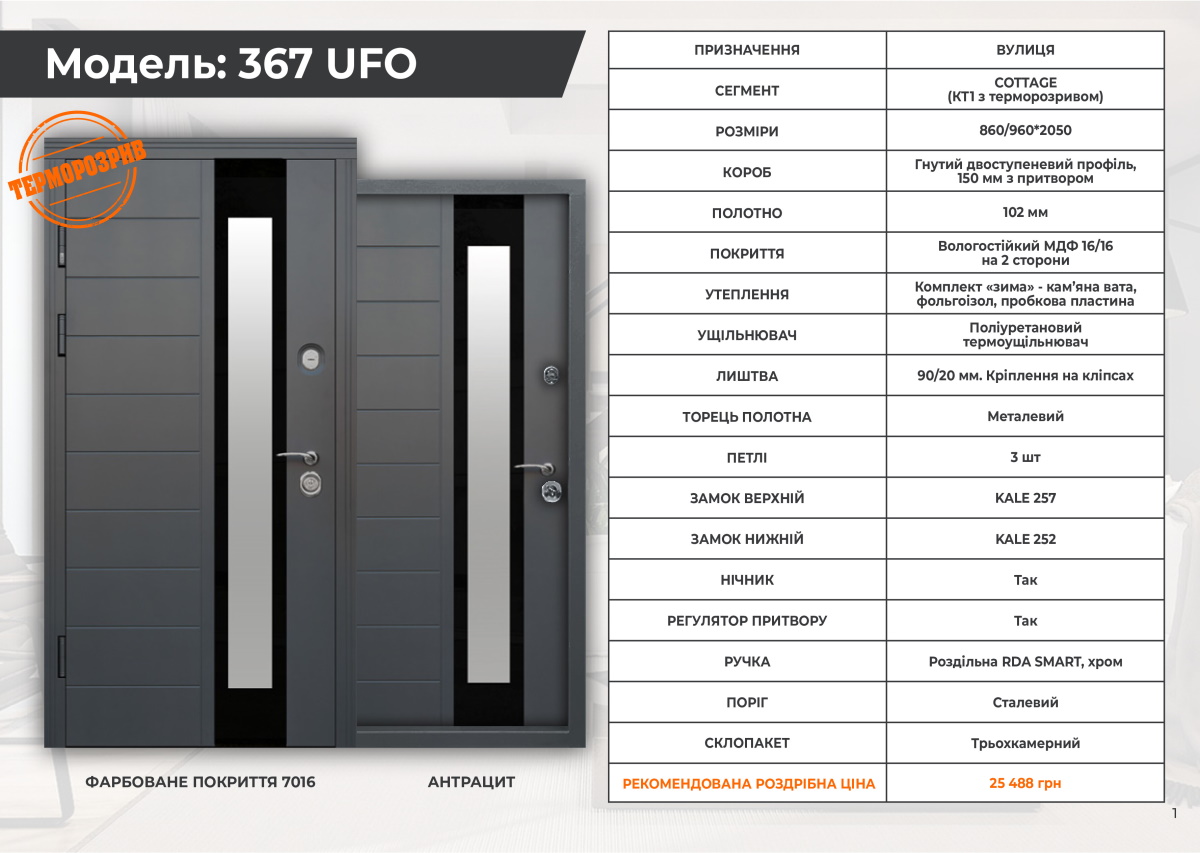 Комплектація дверей Абвер модель Уфо антрацит
