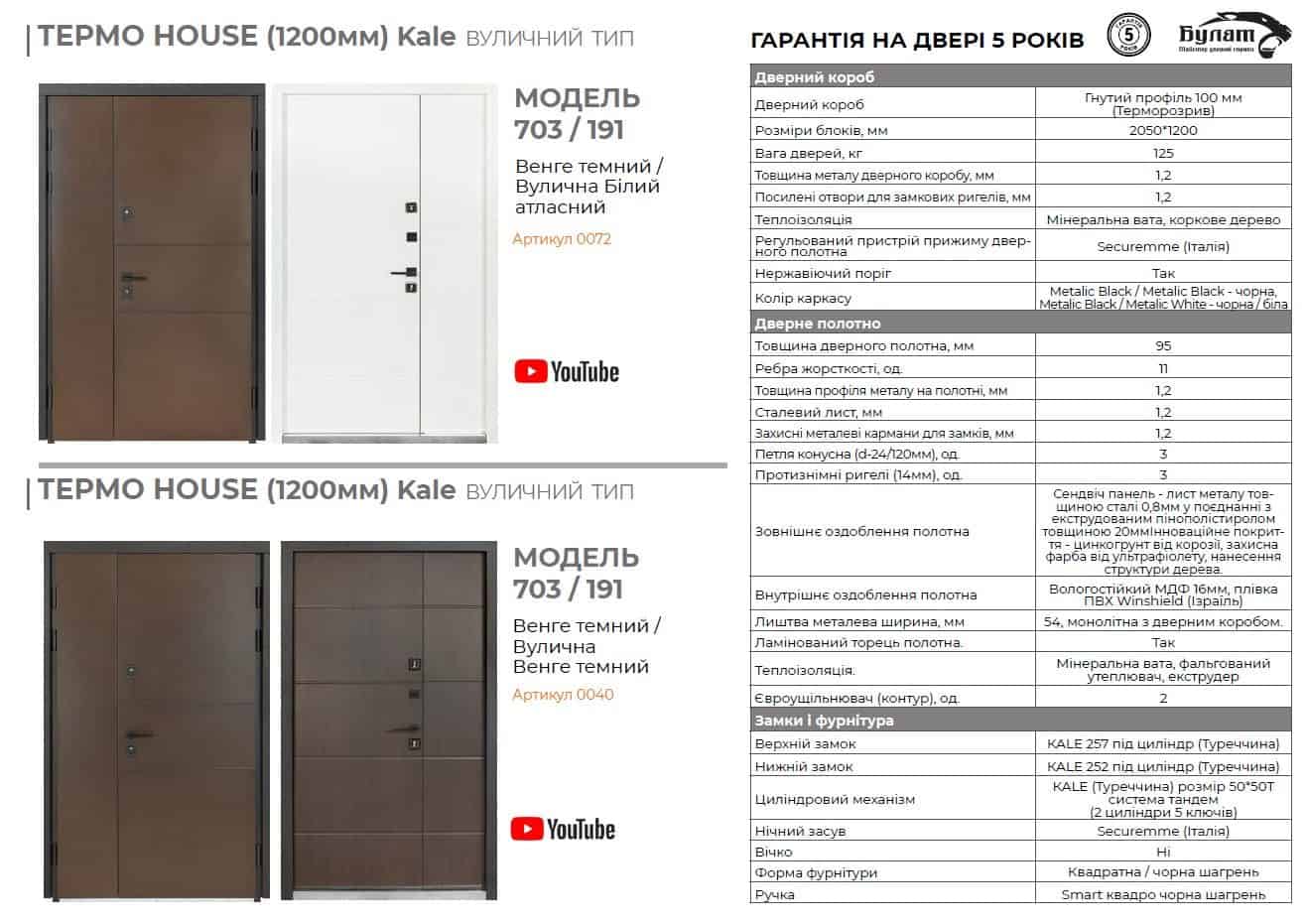 Вхідна дверь BULAT Термо House 1200 модель 703/191 темний венге