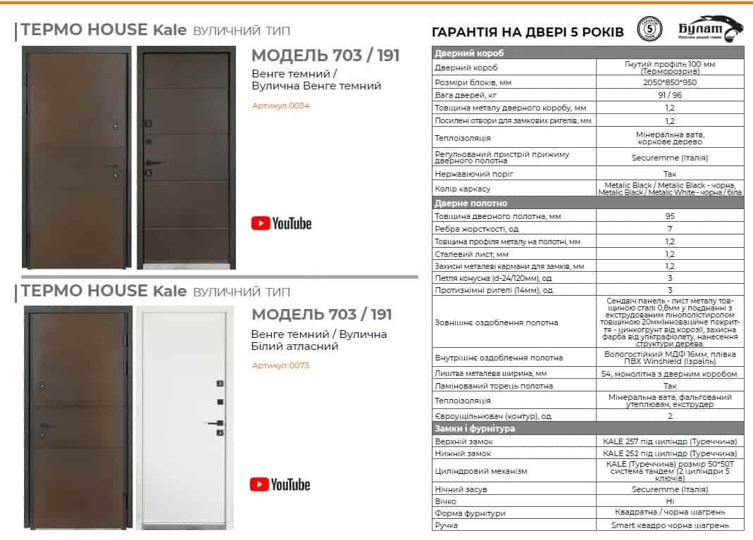 Вхідні двері BULAT - Термо House 703 венге темний/191 венге темне 20Р-1